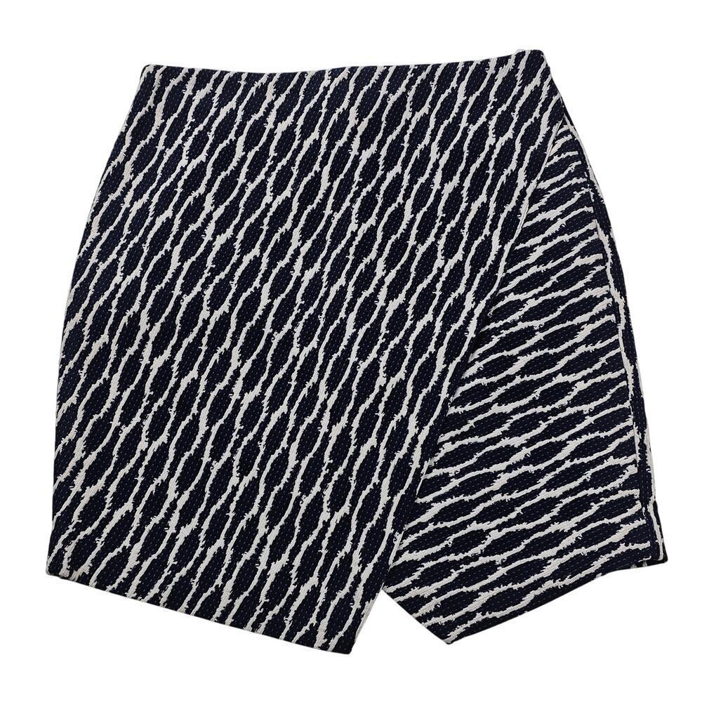 NWT LOFT Ikat Faux Wrap Navy White Asymmetric Pencil Mini Skirt Women’s Sz Small